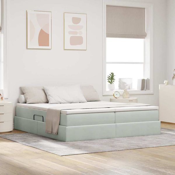 vidaXL Postel s úložným prostorem a matrací Svetlosivá 180 x 200 cm