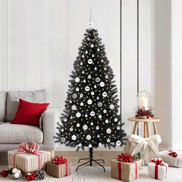 vidaXL Vianočný stromček s 300 LED-i so stojanom Čierna 180 cm PVC