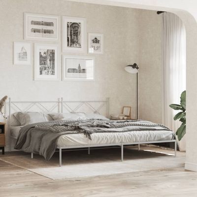 vidaXL Kovový rám postele s čelom biely 200x200 cm