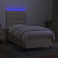 vidaXL Posteľ boxsping s matracom a LED krémová 90x190 cm látka