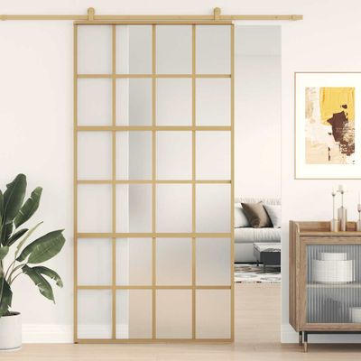vidaXL Posuvné dvere zlaté 102,5x205 cm matné ESG sklo a hliník