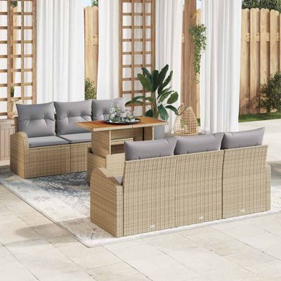 vidaXL Súprava záhradných pohoviek s úložiskom 7 pcs Béžová Poly ratan