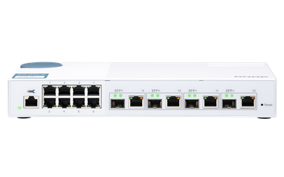 QNAP riadený switch QSW-M408-4C (12 portov: 8x Gigabit port + 4x 10G SFP+ / 10GbE kombo porty)