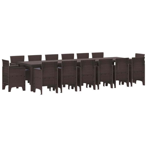 vidaXL Záhradný jedálenský set 15 pcs Hnedá Polt ratan