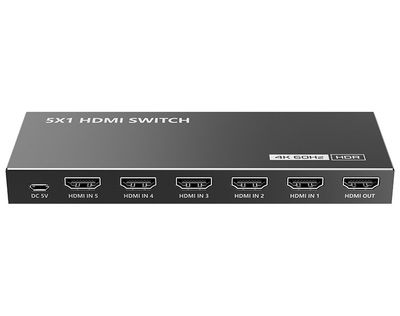 XtendLan HDMI prepínac, 5 vstupy / 1 výstup, do 4k@60Hz (2160p), dálkové ovládání (IR) Prepínac, HDMI, 5 vstupu, 1 výstup, do 4K@60Hz (2160p), dálkové ovládání (IR)
