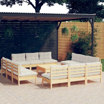 vidaXL 13-dielny záhradný set s krémovými vankúšmi borovicové drevo
