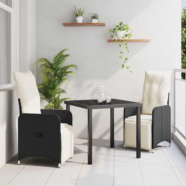 vidaXL Záhradný jedálenský set 3 pcs Čierna polyratan