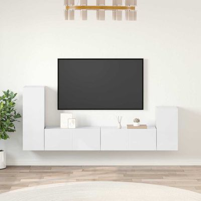 vidaXL 4-dielna sada TV skriniek lesklá biela spracované drevo