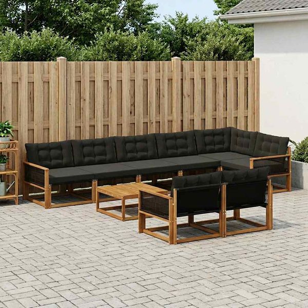 vidaXL Záhradná súprava gaučov s vankúšom 9 pcs Prírodná a čierna