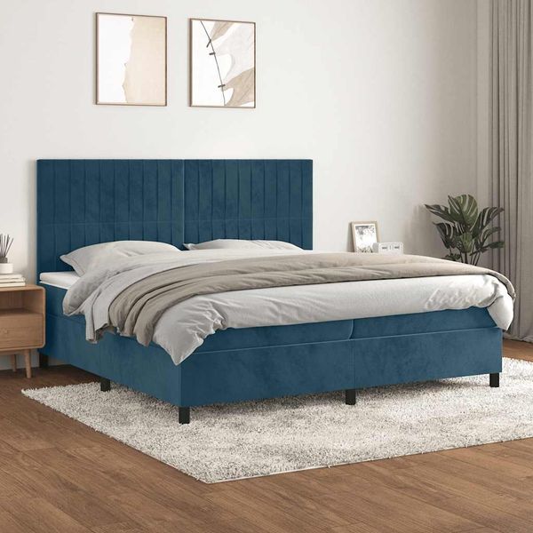 vidaXL Posteľný rám boxsping s matracom tmavomodrý 200x200 cm zamat
