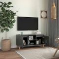 vidaXL TV stolík nohy z masívneho dreva lesklý sivý 103,5x35x50 cm