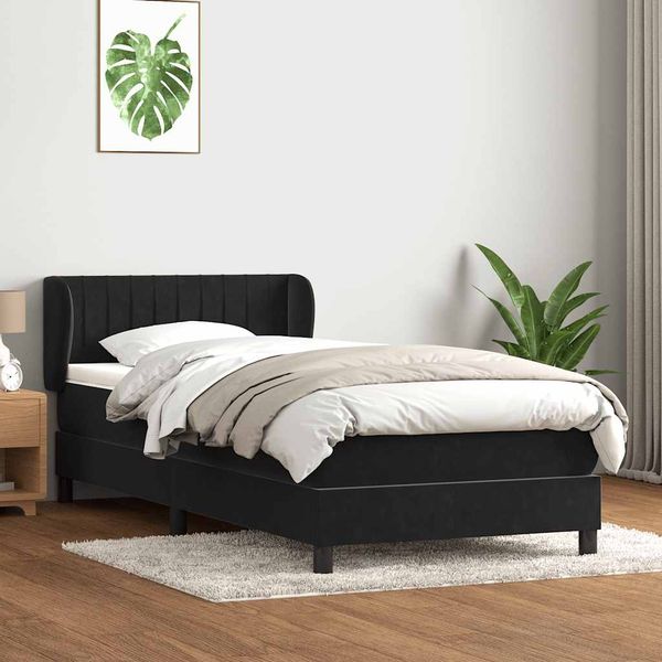 vidaXL Posteľný rám boxspring s matracom čierny 90x220 cm zamat