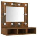 vidaXL Zrkadlová skrinka s LED dymový dub 60x31,5x62 cm