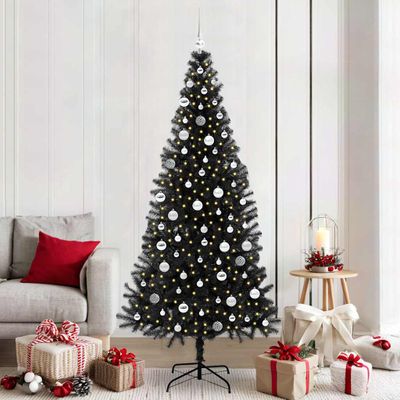 vidaXL Vianočný stromček s 300 LED-i so stojanom Čierna 210 cm PVC