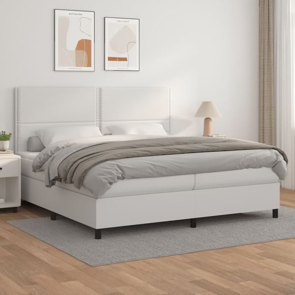 vidaXL Boxspring posteľ s matracom biela 200x200 cm umelá koža