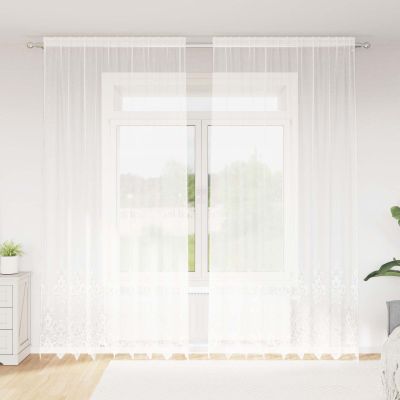vidaXL Čipková záclona so záclonami Biela 260x200cm Polyester