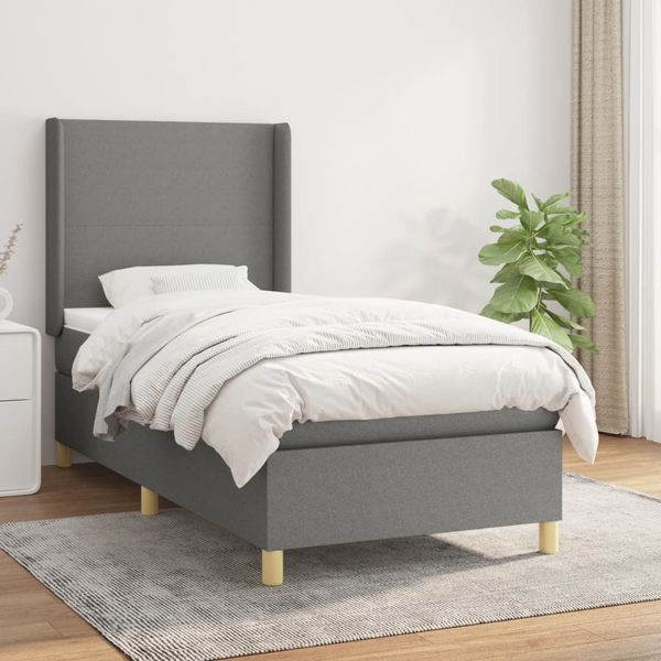 vidaXL Boxspring posteľ s matracom tmavosivá 90x200 cm látka