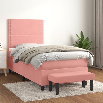 vidaXL Posteľný rám boxsping s matracom ružový 100x200 cm zamat