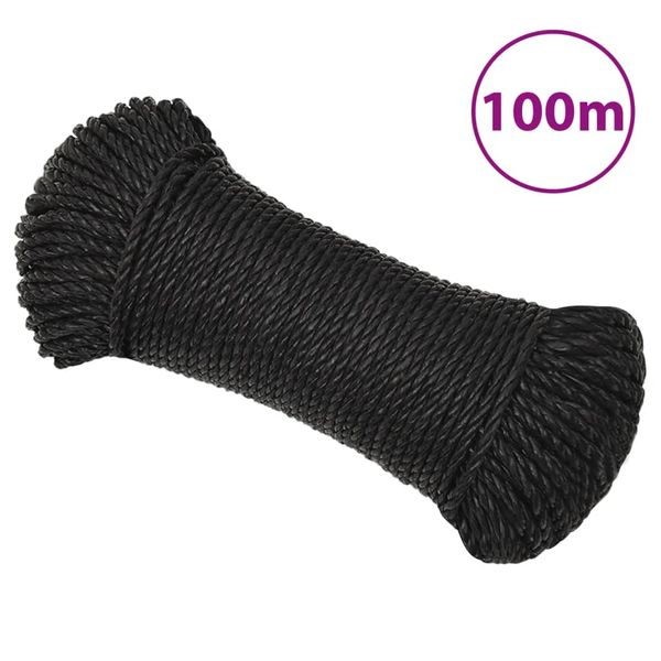 vidaXL Pracovné lano čierne 6 mm 100 m polypropylén
