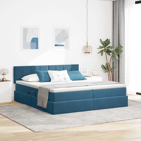 vidaXL Úložná posteľ s matracmi s čelnou doskou Tmavomodrá 90 x 200 cm