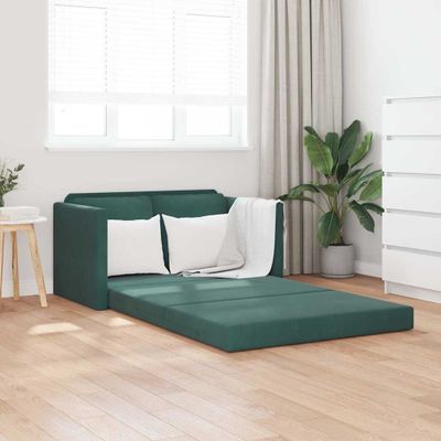 vidaXL Podlahová rozklad. pohovka 2v1 tmavozelená 122x204x55 cm zamat