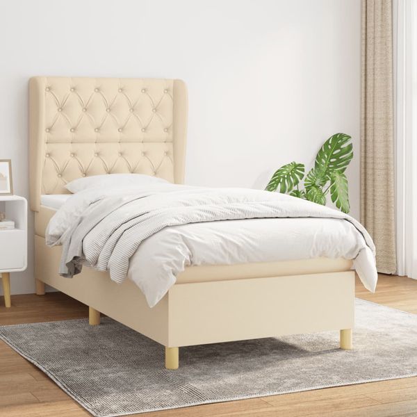vidaXL Posteľný rám boxsping s matracom krémový 80x200 cm látka