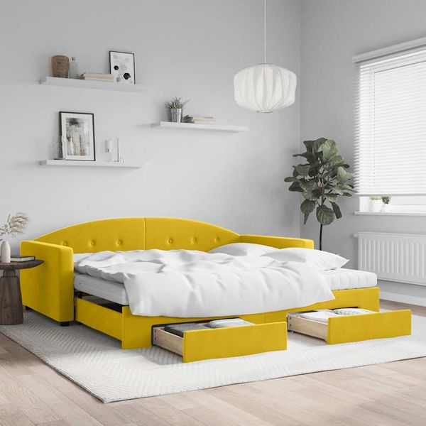 vidaXL Rozkladacia denná posteľ so zásuvkami žltá 100x200 cm zamat