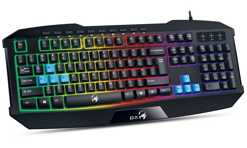 GENIUS GX GAMING Scorpion K215/ Herní drátová klávesnice/ podsvícená/ USB/ Copilot/ černá/ CZ+SK layout Klávesnice, herní, drátová, USB, RGB podsvícení, 10 multimediálních kláves, odolná konstrukce, cerná