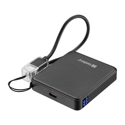 Sandberg Nano Powerbank 5000 mAh PD20W, kompaktná powerbanka s USB-C káblom, čierna