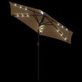 vidaXL Záhradný slnečník s LED oceľovou tyčou sivohnedý 225x225x212 cm
