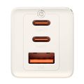 Sieťová nabíjačka Baseus GaN5, 2x USB-C + USB, 65 W + kábel 1 m (biela)