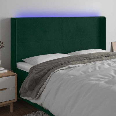 vidaXL Čelo postele s LED tmavozelené 183x16x118/128 cm zamat