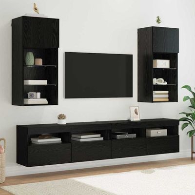 vidaXL Nástenné TV skrinky s LED 2 pcs Čierny dub 40,5 x 30 x 90 cm