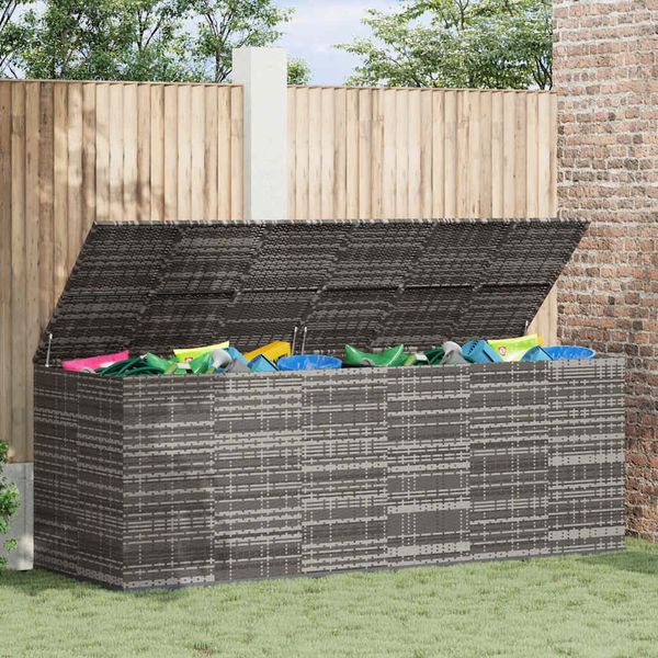 vidaXL Záhradný box na vankúše z polyratanu 291x100,5x104 cm sivý