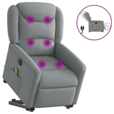vidaXL Zdvíhacie sklápacie elektrické masážne kreslo svetlosivé látka