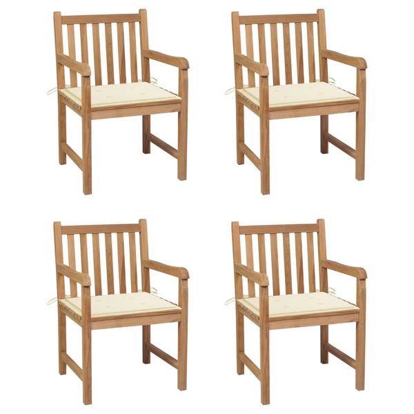 vidaXL Záhradné stoličky 4 ks, krémové podložky, tíkový masív