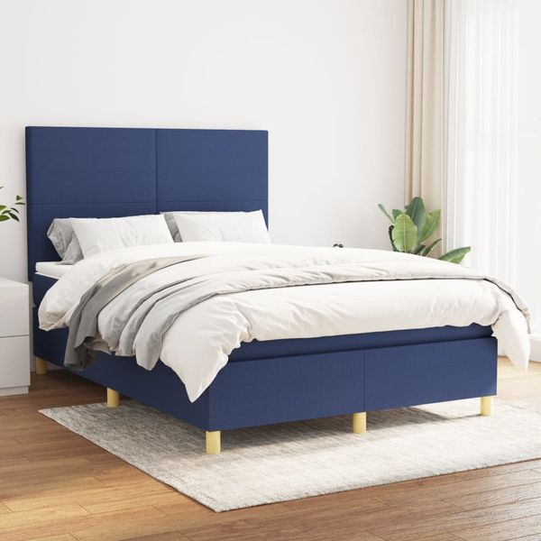 vidaXL Boxspring posteľ s matracom modrý 140x190 cm látka