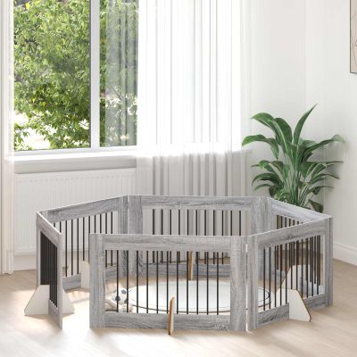 vidaXL Brána pre psov so stojanmi 6 pcs Sivá sonoma 100 x 60 cm