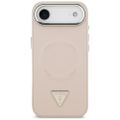 Guess Case Magsafe PU Leather Case s trojuholníkovým logom a strieborným kovovým rámom fotoaparátu pre iPhone 17 Air ružová
