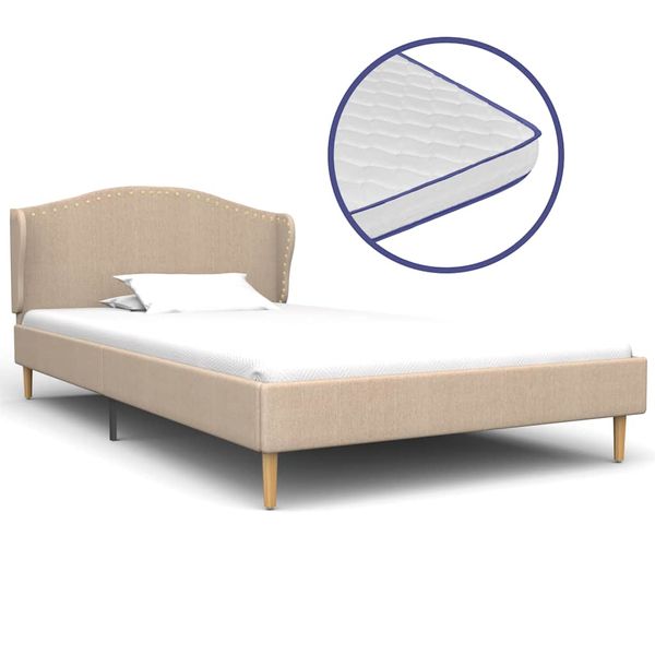 vidaXL Posteľ s matracom s pamäťovou penou béžová 90x200 cm látková