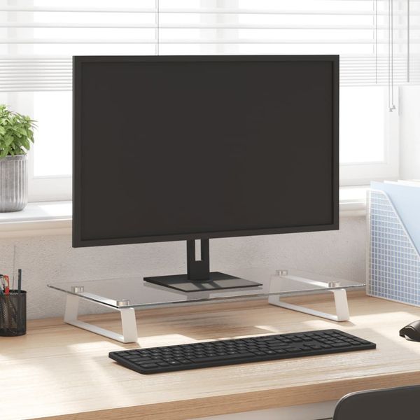 vidaXL Stojan na monitor biely 60x35x8 cm tvrdené sklo a kov