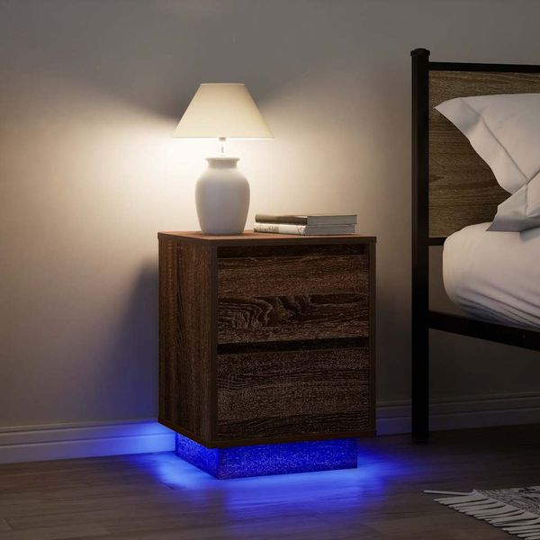 vidaXL Nočné skrinky s LED osvetlením 2 ks Hnedý dub 38x34x50 cm