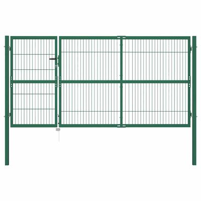 vidaXL Záhradná brána so stĺpikmi 350x140 cm oceľovo zelená