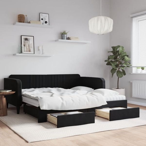vidaXL Rozkladacia denná posteľ so zásuvkami čierna 90x190 cm zamat