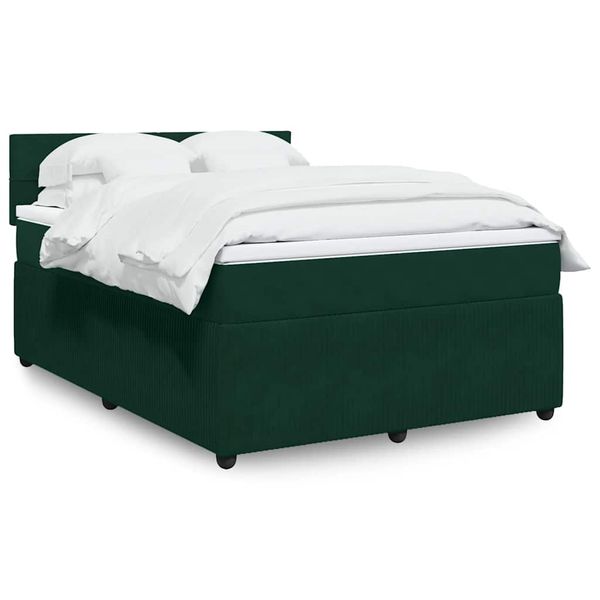 vidaXL Posteľný rám boxsping s matracom tmavozelený 140x190 cm zamat