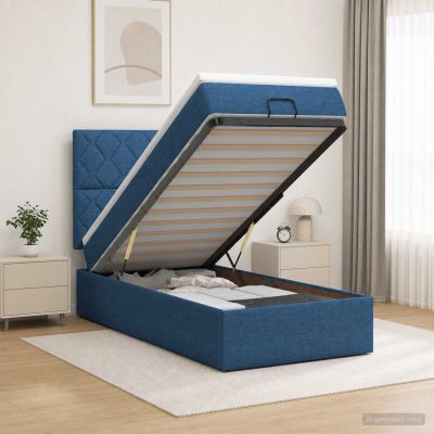 vidaXL Ottoman posteľ s matracom a LED Modrá 100 x 200 cm Látka