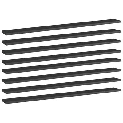 vidaXL Prídavné police 8 ks, lesklé čierne 100x10x1,5 cm, drevotrieska