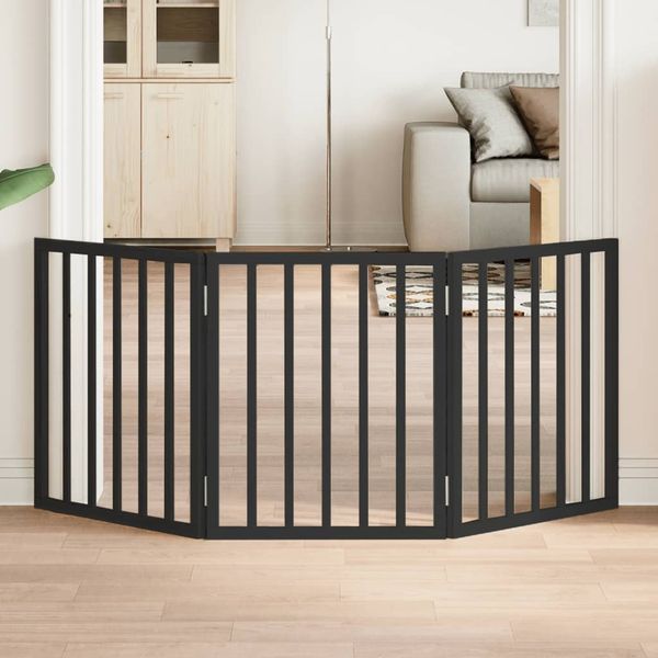 vidaXL Brána pre psa skladacia 3 panely čierna 150 cm topoľové drevo
