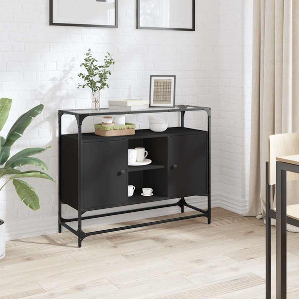 vidaXL Komoda so sklenenou doskou čierna 98x35x81 cm kompozitné drevo