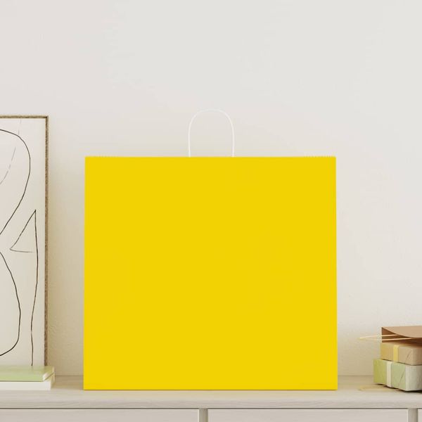 vidaXL Papierové tašky 50 ks s rúčkami, žlté, 54x15x49 cm